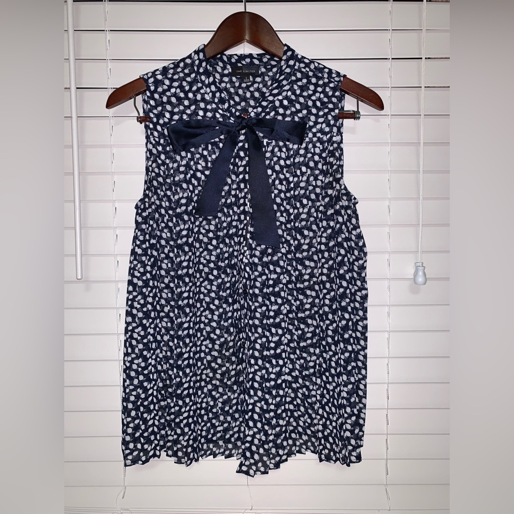 Navy Sleeveless Blouse with Bow